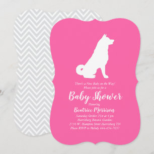 Akita Dog Baby Shower Girl Pink Einladung