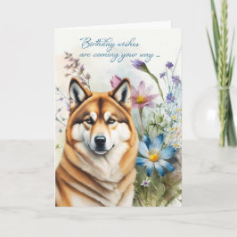Akita Dog Birthday wünscht Wildblume Garden Karte