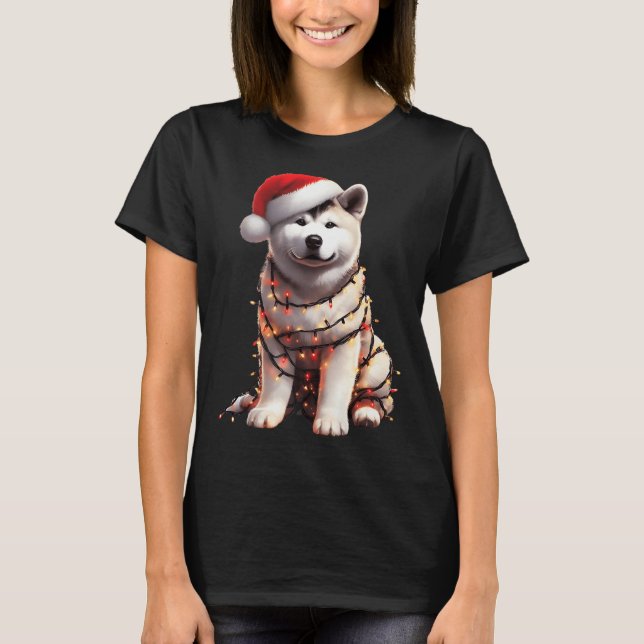 Akita Dog Christmas Lights Santa Hat Dog Lover Pre T-Shirt (Vorderseite)