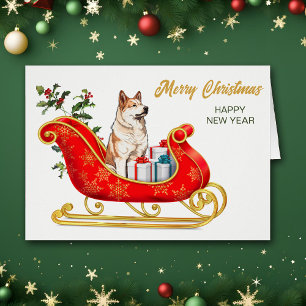 Akita Dog Christmas Sleigh Card