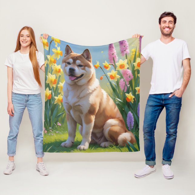 Akita Dog Frühlingsblumen Malerei Fleecedecke (Beispiel)