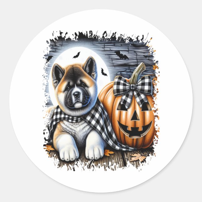 Akita Dog Halloween Square Runder Aufkleber (Vorderseite)