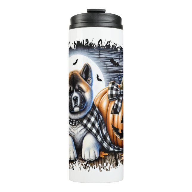 Akita Dog Halloween Square Thermosbecher (Vorderseite)