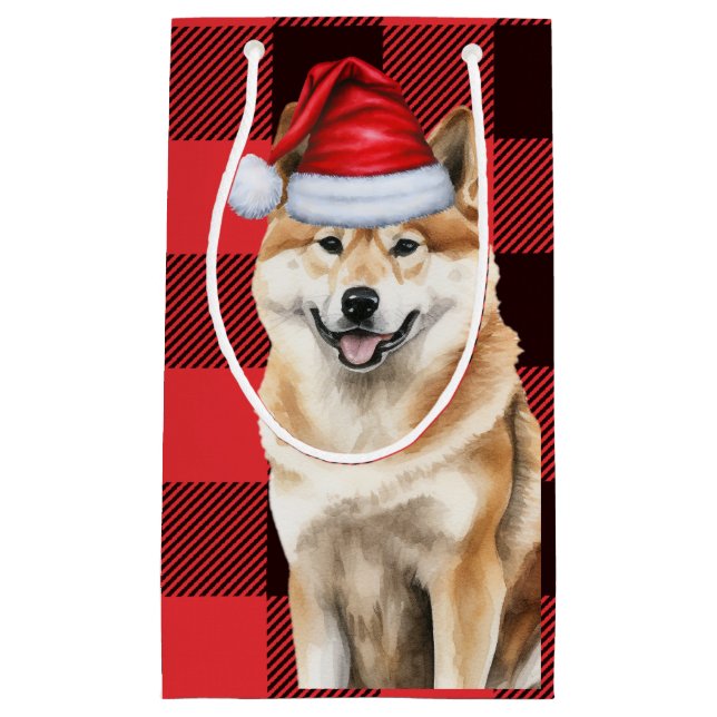 Akita Dog Holiday Red Buffalo Karierte Weihnachten Kleine Geschenktüte (Vorderseite)