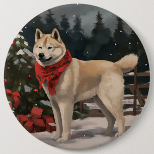 Akita Dog in Schnee Weihnachten Button