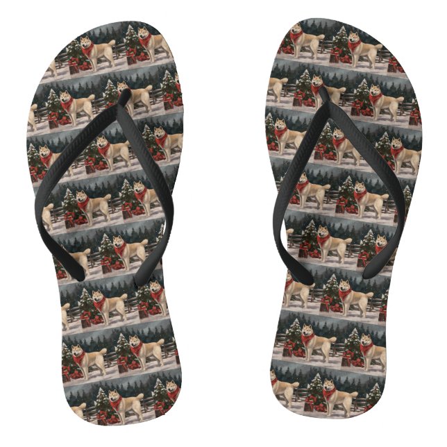 Akita Dog in Schnee Weihnachten Flip Flops (Fußbett)