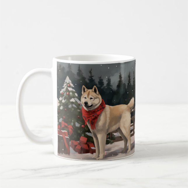 Akita Dog in Schnee Weihnachten Kaffeetasse (Links)