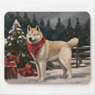 Akita Dog in Schnee Weihnachten Mousepad