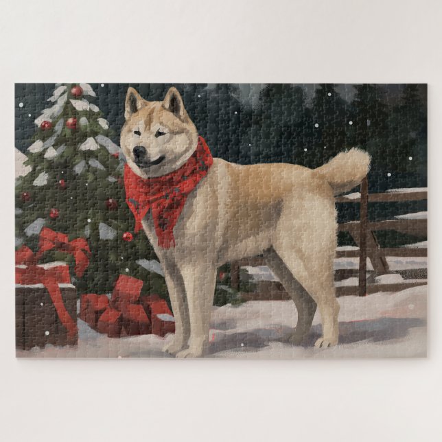 Akita Dog in Schnee Weihnachten Puzzle (Horizontal)
