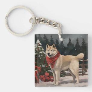 Akita Dog in Schnee Weihnachten Schlüsselanhänger