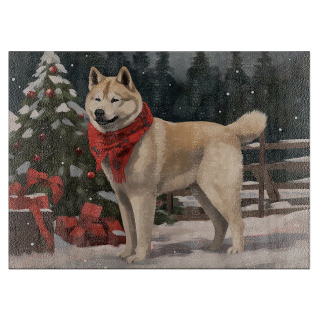 Akita Dog in Schnee Weihnachten Schneidebrett (Vorderseite)