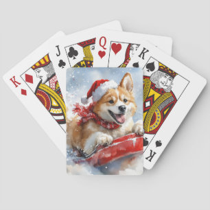 Akita Dog in Sledge Lass es Schnee Weihnachten Spielkarten