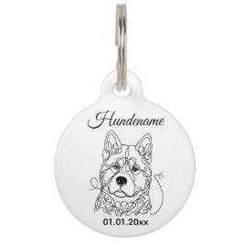 Akita Dog Line Art Personalized Tag Haustiermarke