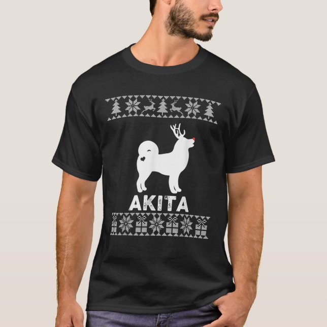 Akita Dog Lover Christmas Reindeer Ugly Christmas  T-Shirt (Vorderseite)