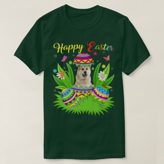 Akita Dog Lover Floral Osterei Funny Akita East T-Shirt (Design vorne)
