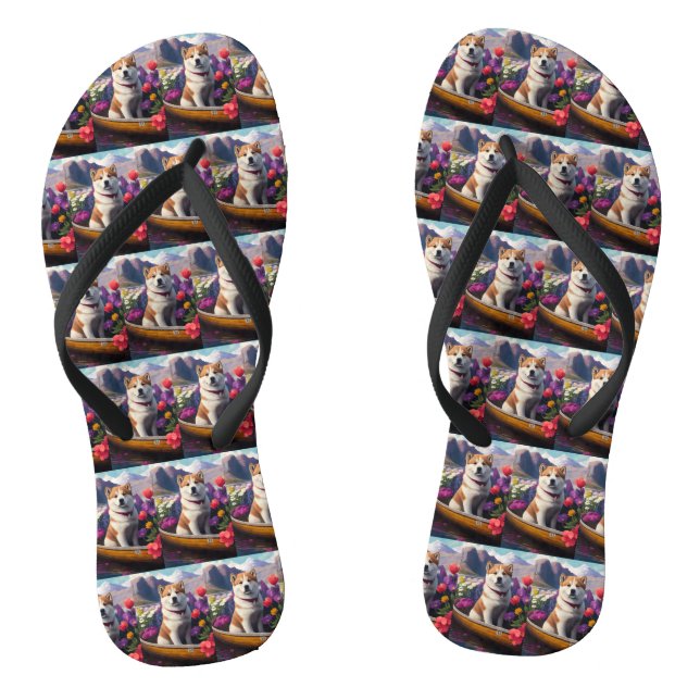 Akita Dog on a Paddle: Ein Landschaftliches Abente Flip Flops (Fußbett)