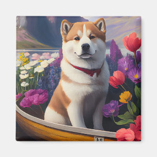 Akita Dog on a Paddle: Ein Landschaftliches Abente Magnet