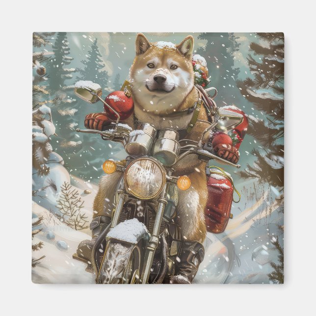 Akita Dog Riding Motorrad Weihnachten Magnet (Vorne)