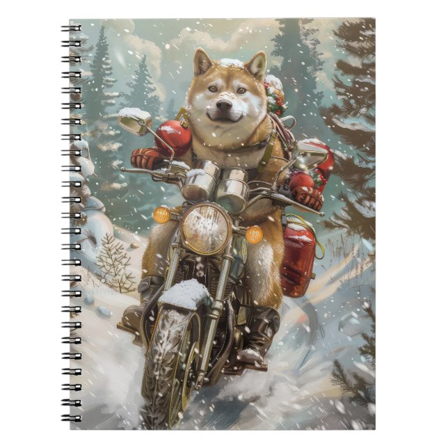 Akita Dog Riding Motorrad Weihnachten Notizblock (Vorderseite)