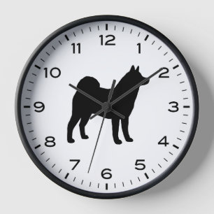 Akita Dog Silhouette mit Nummern und Minuten Uhr