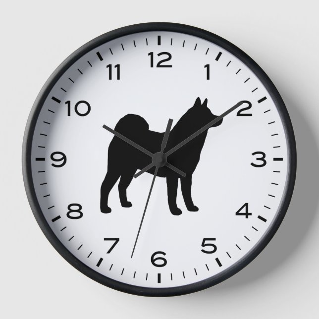 Akita Dog Silhouette mit Nummern und Minuten Uhr (Vorderseite)