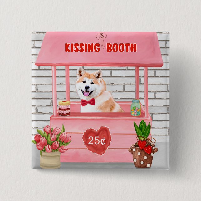 Akita Dog Valentine's Day Kissing Booth Button (Vorderseite)