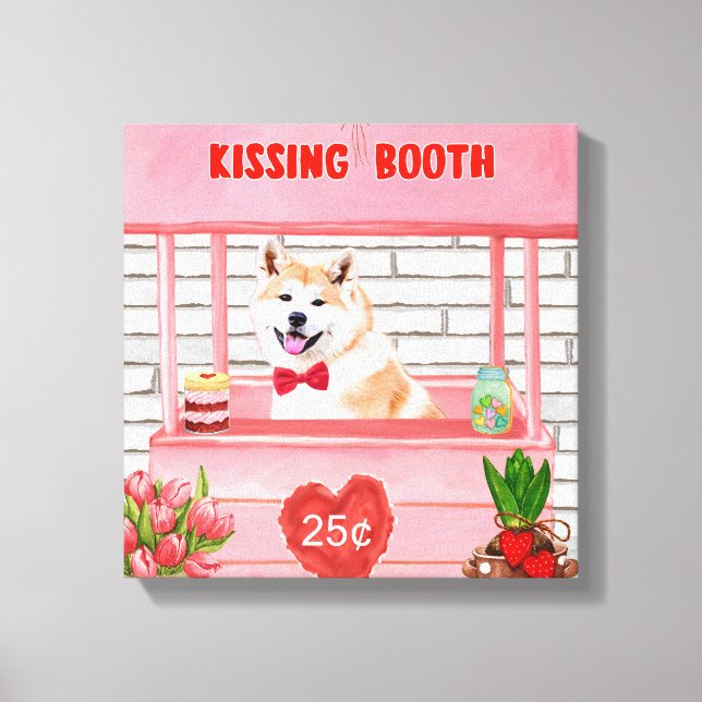 Akita Dog Valentine's Day Kissing Booth Leinwanddruck (Vorderseite)