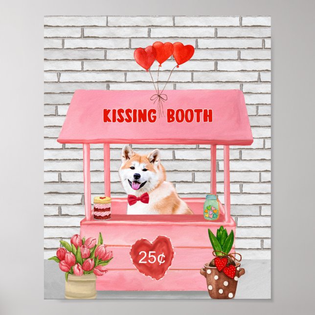 Akita Dog Valentine's Day Kissing Booth Poster (Vorne)