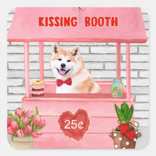 Akita Dog Valentine's Day Kissing Booth Quadratischer Aufkleber