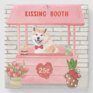 Akita Dog Valentine's Day Kissing Booth Steinuntersetzer