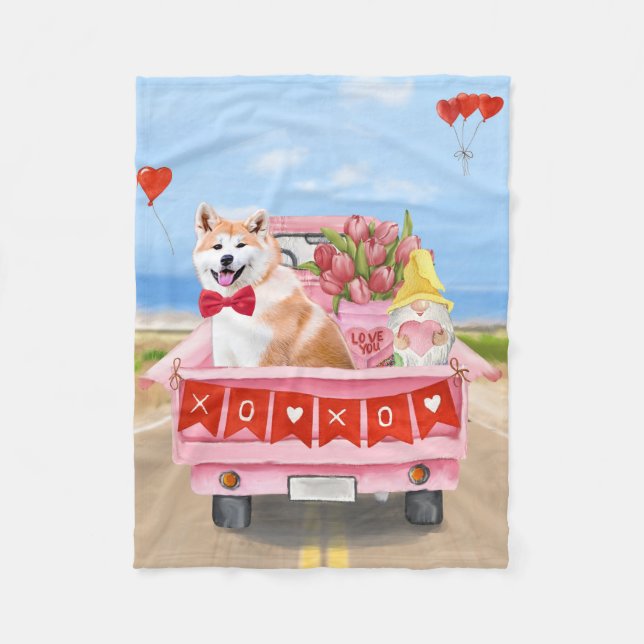 Akita Dog Valentine's Day Lkw Herz Fleecedecke (Vorderseite)