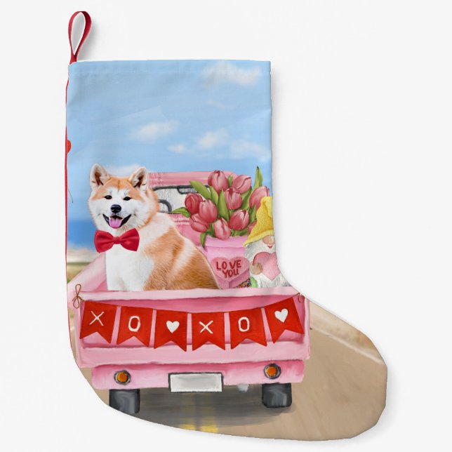 Akita Dog Valentine's Day Lkw Herz Kleiner Weihnachtsstrumpf (Vorderseite)