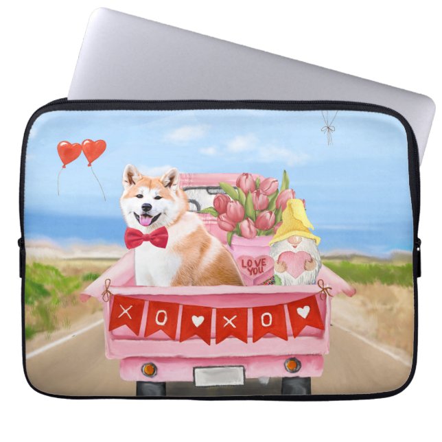 Akita Dog Valentine's Day Lkw Herz Laptopschutzhülle (Vorderseite)