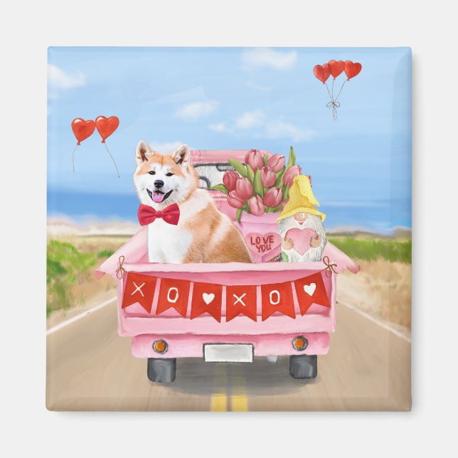 Akita Dog Valentine's Day Lkw Herz Magnet (Vorne)