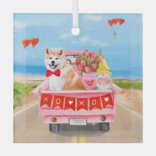 Akita Dog Valentine's Day Lkw Herz Ornament Aus Glas
