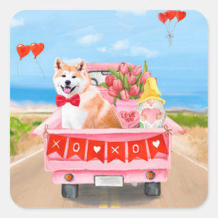Akita Dog Valentine's Day Lkw Herz Quadratischer Aufkleber