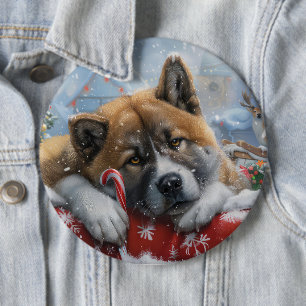 Akita Dog Weihnachtsfest Button