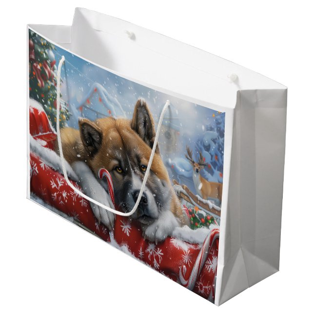 Akita Dog Weihnachtsfest Große Geschenktüte (Vorderseite Schrägansicht)