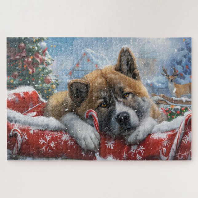 Akita Dog Weihnachtsfest Puzzle (Horizontal)