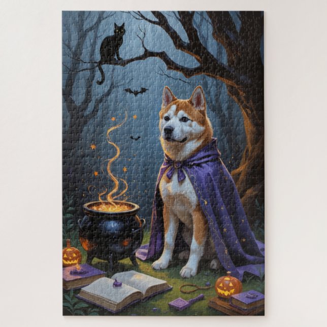 Akita Dog Whimsical Halloween Malerei Puzzle (Vertikal)