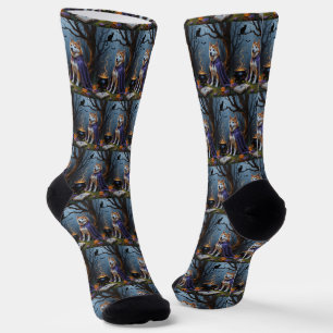 Akita Dog Whimsical Halloween Malerei Socken
