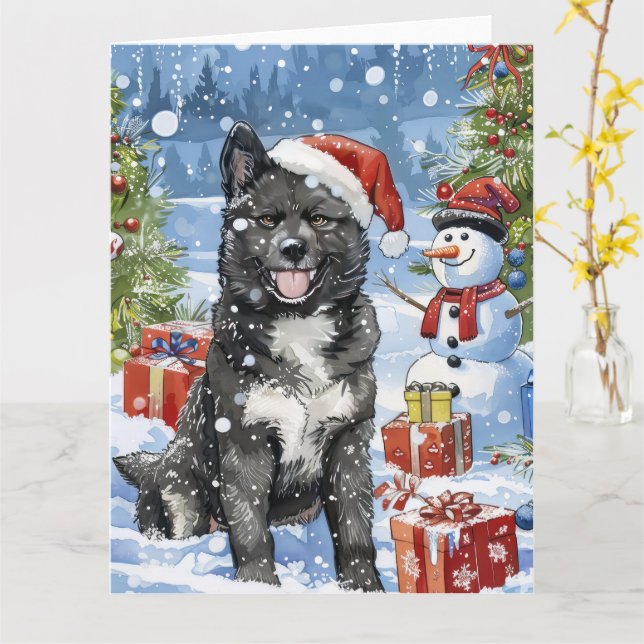 Akita Dog Winter Wonderland Weihnachtsfreude Karte (Gelbe Blume)