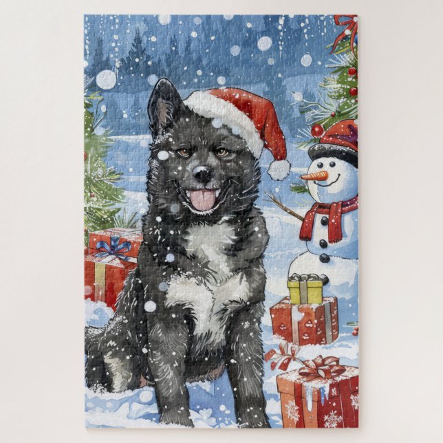 Akita Dog Winter Wonderland Weihnachtsfreude Puzzle (Vertikal)
