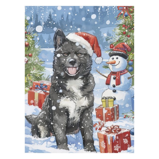 Akita Dog Winter Wonderland Weihnachtsfreude Tischdecke (Vorderseite)
