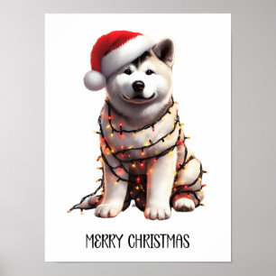 Akita Dog wrag in Weihnachtslicht Poster
