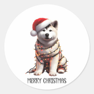 Akita Dog wrag in Weihnachtslicht Runder Aufkleber