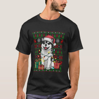 Akita Dog Xmas Lights Ugly Weihnachtsmannmütze Aki T-Shirt