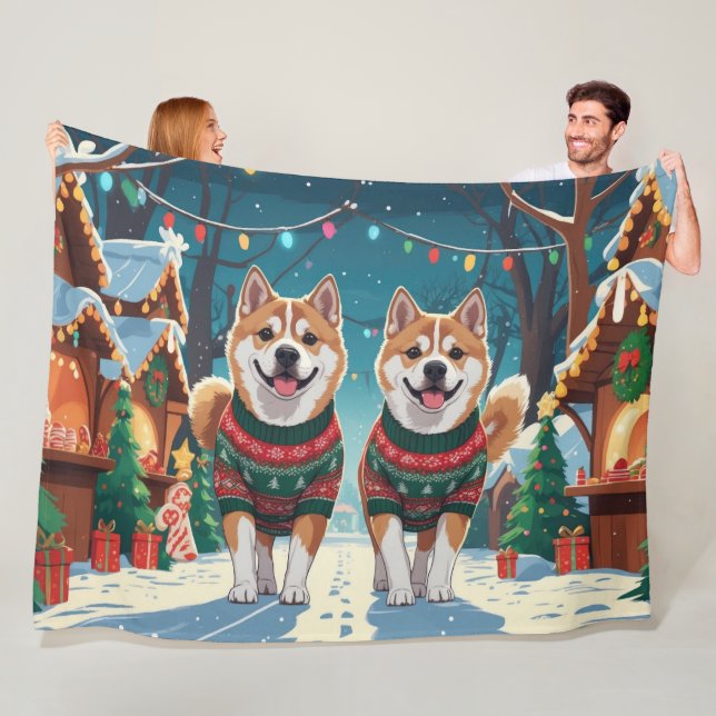 Akita Dogs Christmas Snow Holiday Fleecedecke (Beispiel)