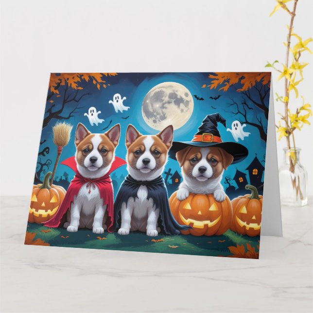 Akita Dogs Pumpkin Halloween Funny Karte (Gelbe Blume)