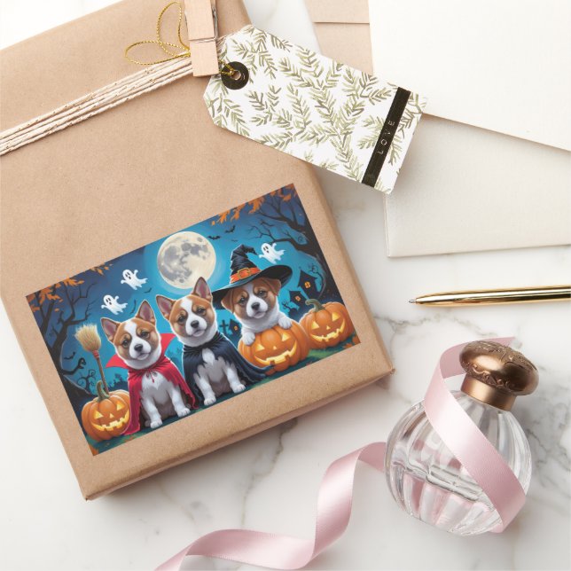 Akita Dogs Pumpkin Halloween Funny Rechteckiger Aufkleber (Schenken)